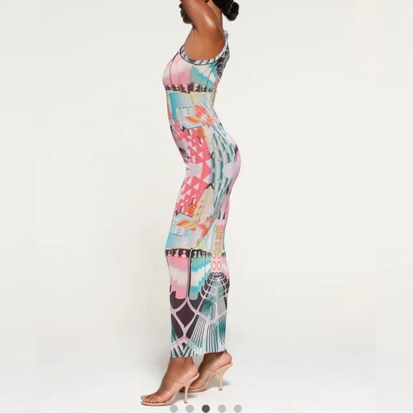 New Skims High Neck Summer Mesh Long Maxi Dress Stretchy Deco Train XS  Dresses
